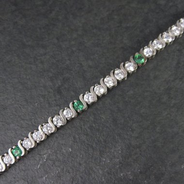 Vintage Sterling Green White Cz Tennis Bracelet 7 Inches