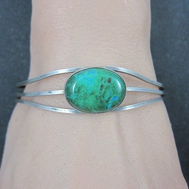 Vintage Sterling Chrysocolla Cuff Bracelet 6.5 Inches