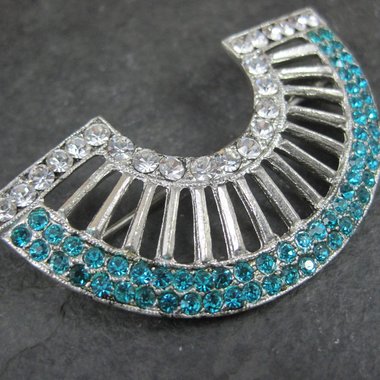 Vintage Aqua & Clear Rhinestone Brooch