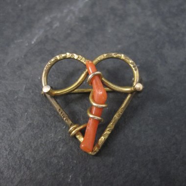 Antique Gold Filled Coral Heart Brooch Pin