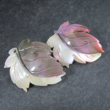 Set of 2 Mother of Pearl Leaf Brooches