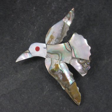 Vintage Mexican Alpaca Silver Abalone Bird Brooch