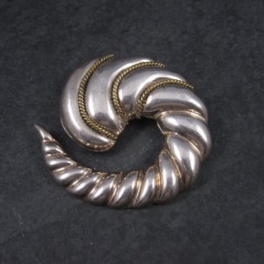 Vintage Mexican Sterling Swirl Brooch Pendant Laton