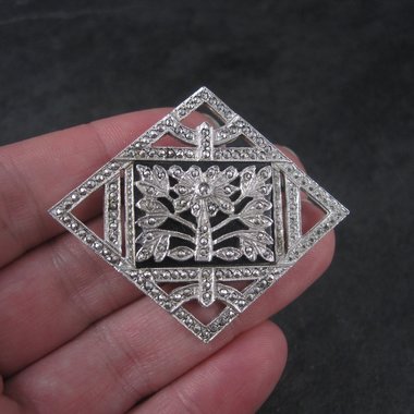 Vintage Sterling Marcasite Flower Brooch