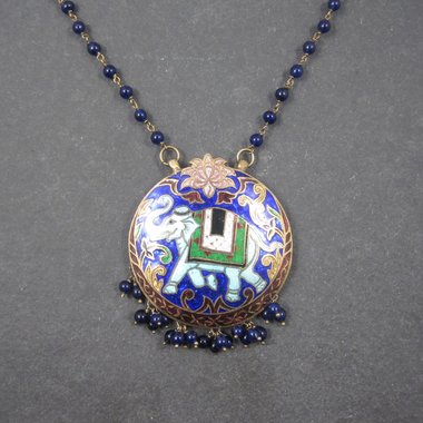 Vintage Cloisonne Enamel Elephant Necklace