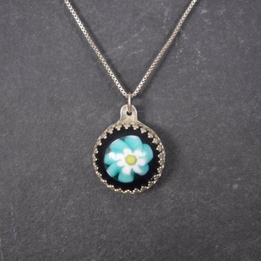 Vintage Sterling Art Glass Flower Pendant