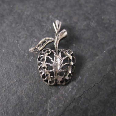 Vintage Sterling Diamond Cut Filigree Apple Pendant