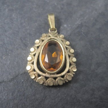 Vintage Gold Filled Orange Glass Pendant West Germany