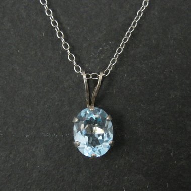 Vintage Sterling Blue Topaz Solitaire Pendant Necklace