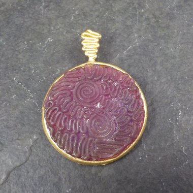 Bronze Carved Purple Sea Glass Pendant