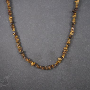 Vintage Sterling Opera Length Tigers Eye Bead Necklace 40 Inches