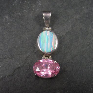 Vintage Mexican Sterling Opal Pink CZ Pendant