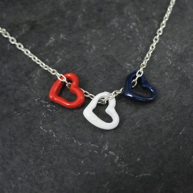 Vintage Red White & Blue Heart Necklace Enamel Sterling Silver