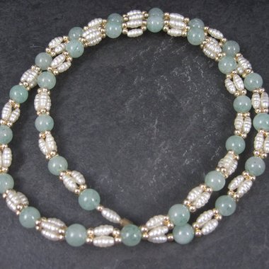 Vintage Aventurine Pearl Necklace 25 Inches