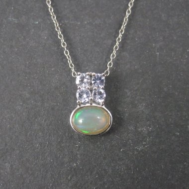 Vintage Sterling Opal Tanzanite Pendant Necklace