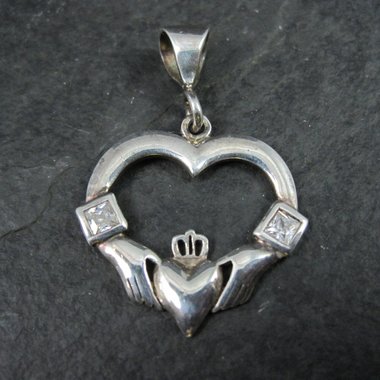 Estate Sterling Claddagh Heart Pendant