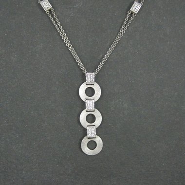 Estate Sterling Circle Cz Necklace 16-20 Inches
