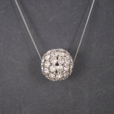 Large Vintage Rhinestone Disco Ball Bead Pendant Necklace