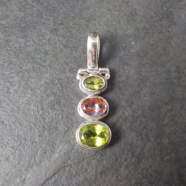 Vintage Sterling Peridot Mystic Topaz Pendant