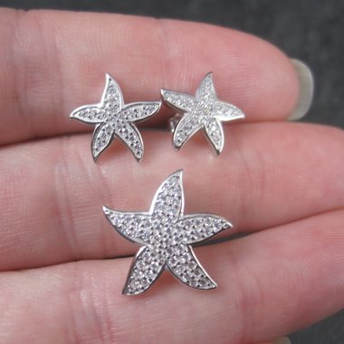 Estate Sterling Starfish Pendant Earrings Jewelry Set