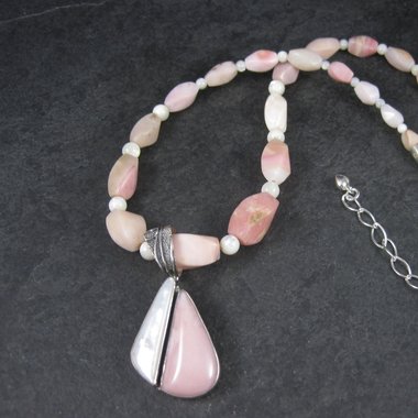 Pink Opal Mother of Pearl Necklace Pendant Jewelry Set