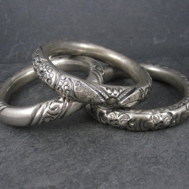 Lot of 3 Chunky Silver Plated Tribal Bangle Bracelets