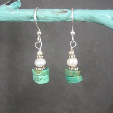 Simple Turquoise and Pearl Earrings