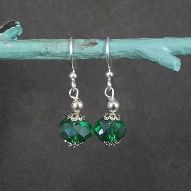 Silver Plated Green Crystal Earrings