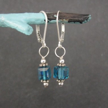 Sterling Caribbean Blue Crystal Earrings