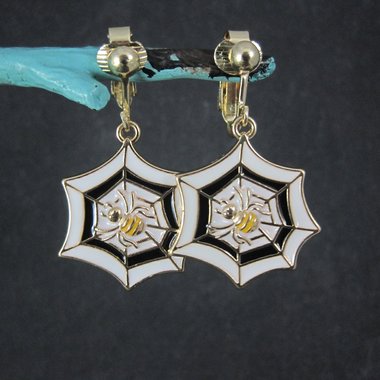 Gold Plated Spider Web Clip On Earrings