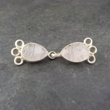 Sterling 3 Strand Carved Rose Quartz Hook Clasp