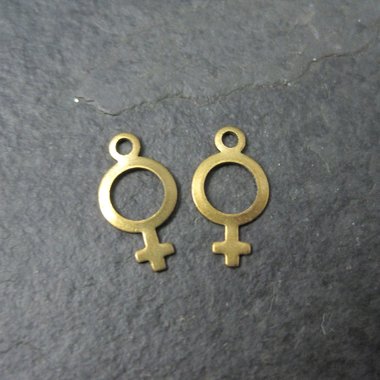 Lot of 2 Tiny Brass Woman Symbol Charms