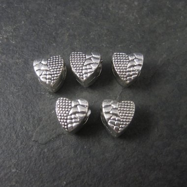 Destash Lot of 5 Silver Heart Bead Pendants