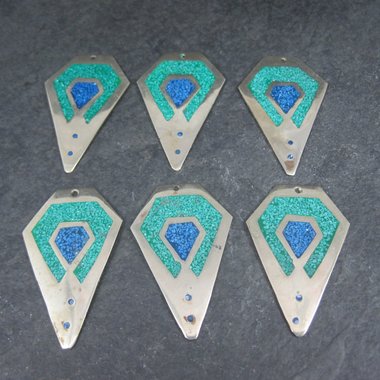 Lot of 6 Vintage Alpaca Mexico Inlay Earring Focals