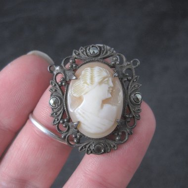 Antique Sterling Carved Shell Cameo Pendant