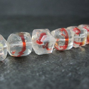 Red and Clear 10mm Cube Art Glass Beads Lot of 14