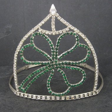 Large 5 Inch Vintage Clover Rhinestone Crown Tiara