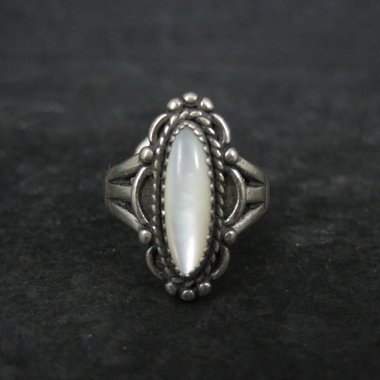 Vintage Southwestern Sterling Silver Mother of Pearl Ring New Old Stock Size 6