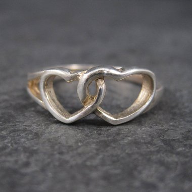 Vintage Sterling Double Heart Ring Size 8