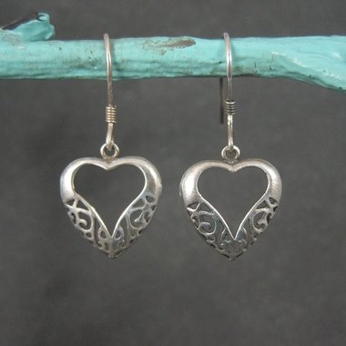 Vintage Sterling Filigree Heart Earrings