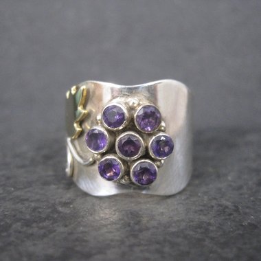 Wide Sterling Gold Filled Amethyst Flower Ring Size 9