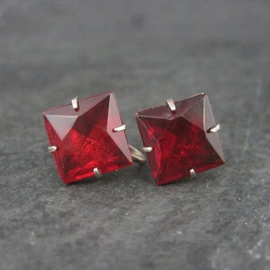 Vintage Vermeil Sterling Red Glass Screw Back Earrings