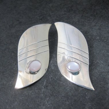 Large Vintage Sterling Navajo Pink Mother of Pearl Earrings