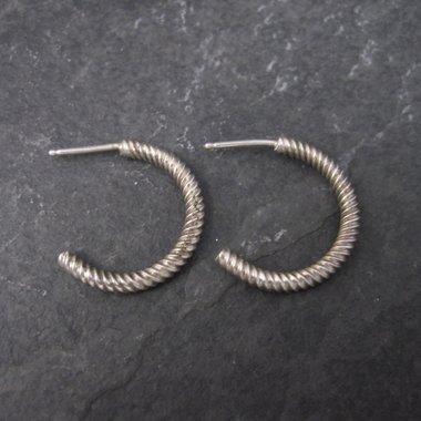 Vintage Sterling Twisted Hoop Earrings 13/16"