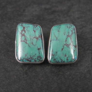 Large Vintage Southwestern Sterling Chrysocolla Earrings