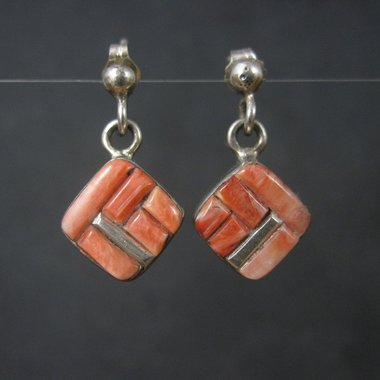 Southwestern Sterling Coral Inlay Earrings