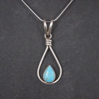 Vintage Southwestern Sterling Turquoise Pendant Necklace