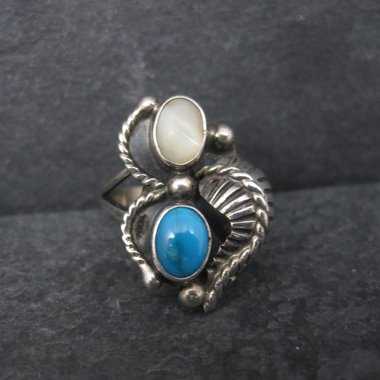 Vintage Southwestern Sterling Mother of Pearl Turquoise Ring Size 5 Pauline Dolly Foutz