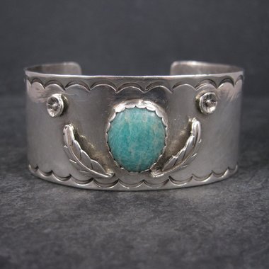 Vintage Southwestern Sterling Feather Cuff Bracelet 6 Inches