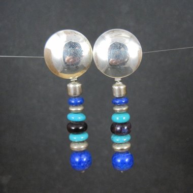 Vintage Southwestern Lapis Turquoise Dangle Bead Earrings